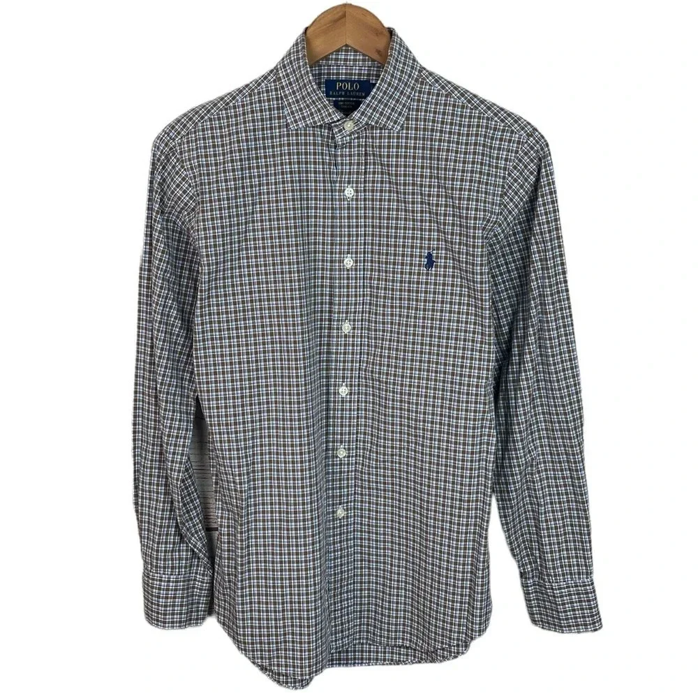 BF883 Mens Polo Ralph Lauren Designer Stretch Preppy Plaid Button Down Shirt S